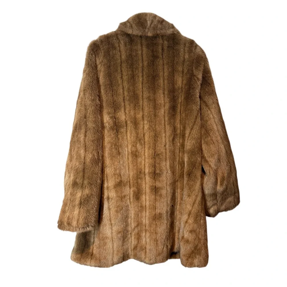 Alpine Studio Womens Faux Fur Coat Brown Mid Length Jacket Small Mob Wife Y2K